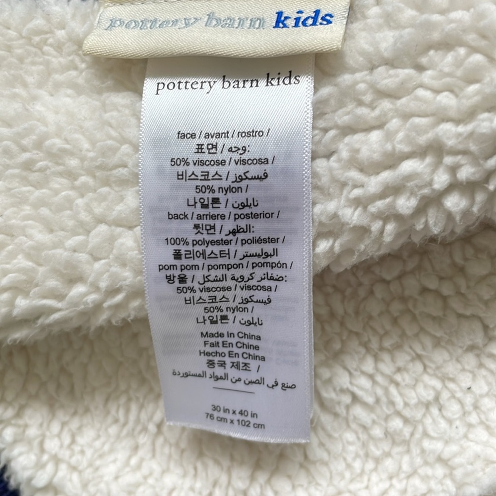 Pottery Barn | Navy Blue White Polka Dot Faux Fur Reversible Baby Blanket 30x40 - Picture 14 of 15